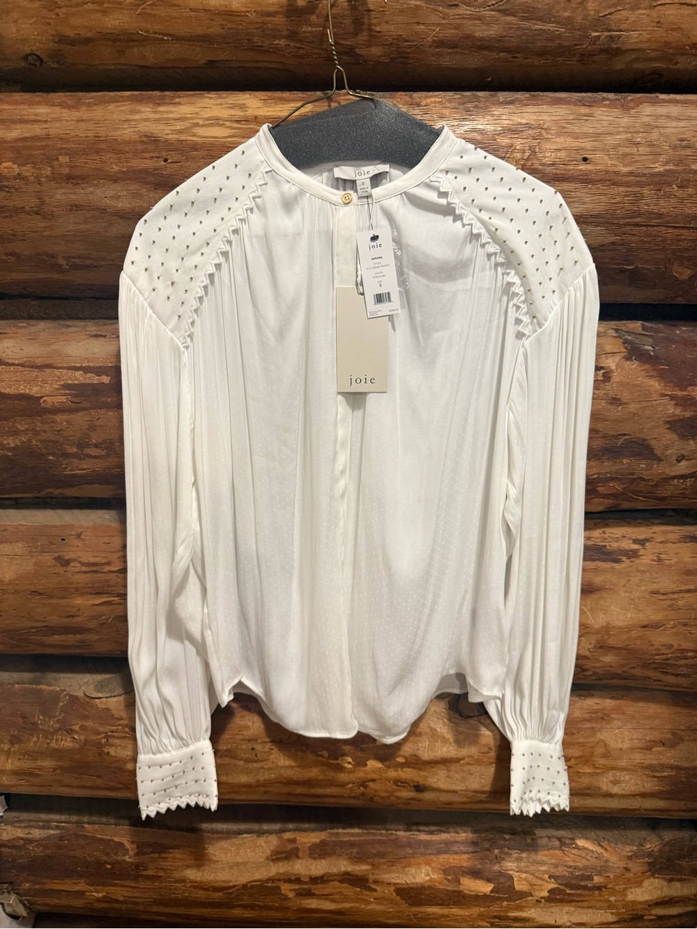😍NWT S Gorgeous Joie White Long-Sleeve Procelain Studded Blouse